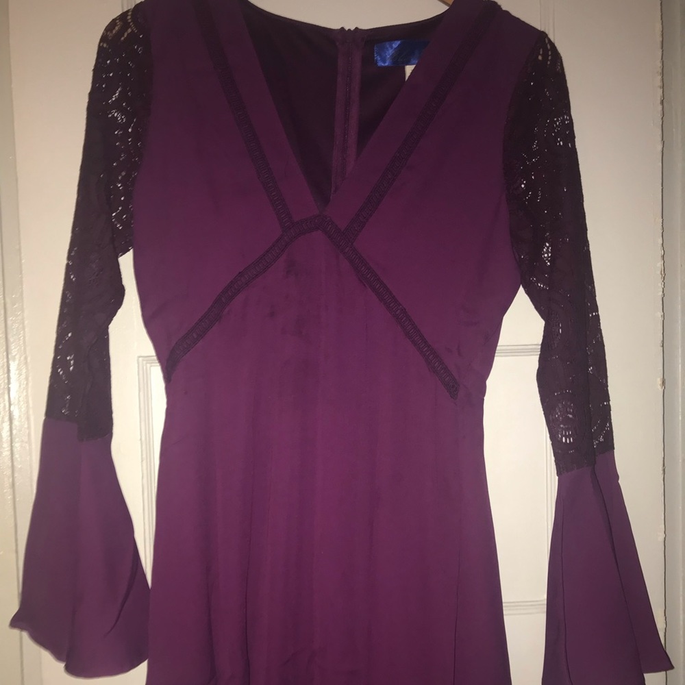 Royal Purple Dress w/ lace details & bell sleeves